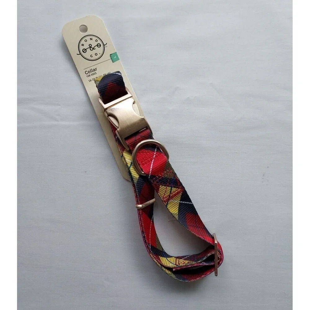 Bond & Co Dog Collar Large Argyle Red Blue Gold Plaid Adjustable NWT
